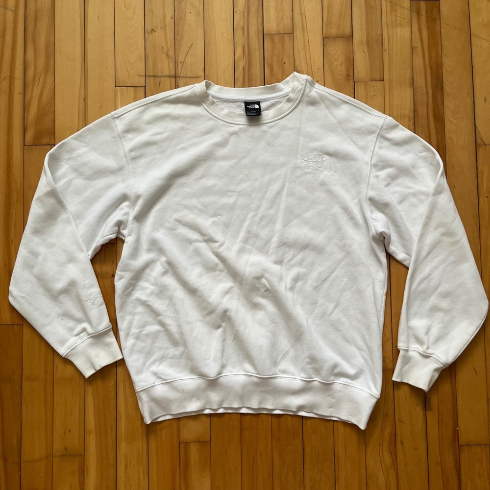 The North Face Mens White Crewneck Sweatshirt Embroidered Logo Size M